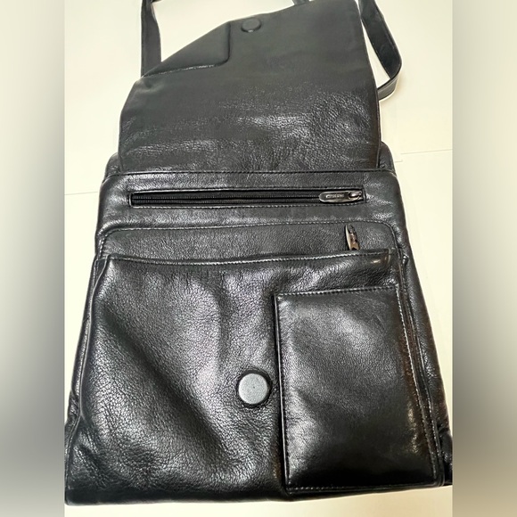 Silver Rose Black Leather Crossbody Bag Women’s or Men’s 90s Style - Picture 2 of 14